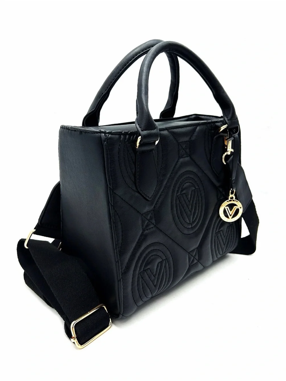Valentino Orlandi Black Quilted Small Tote with Gold Charm- NWT
